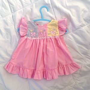 Vintage Pink Baby Dress with Embroidered Bows
